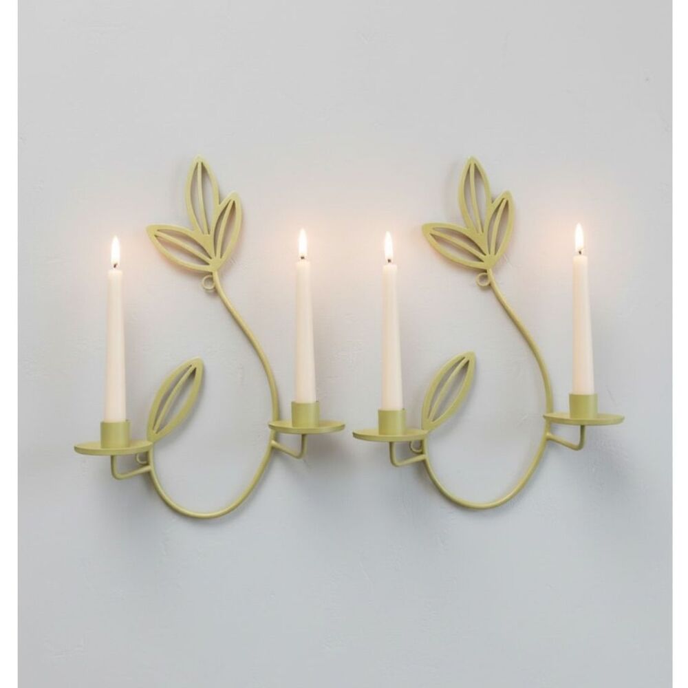 Partylite Herbal Spring Wall Sconces Green Set 2 NOS Retired 13x10 Vintage